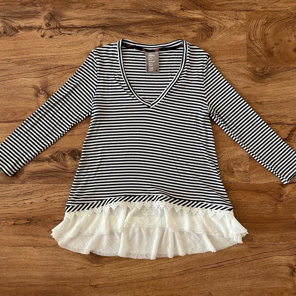 Dolan Stripped and Ruffle Detail Shirt